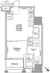 ザ・パークハビオSOHO横浜関内 9階1LDKの間取り