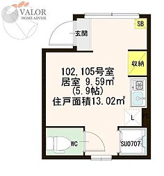 ハートコート東白楽 ワンルームの間取図画像