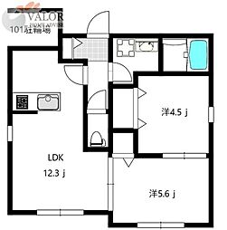 横浜市西区戸部町2丁目アパート 2LDKの間取図画像