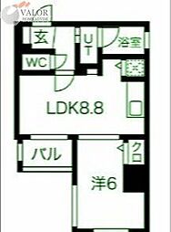 スパシエルクス横浜 1Kの間取図画像