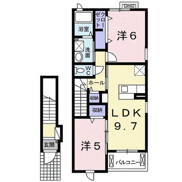 ＴＯＰ　Ｈｉｌｌ　ＭＩＵ 205｜静岡県三島市富士ビレッジ(賃貸アパート2LDK・2階・53.60㎡)の写真 その2
