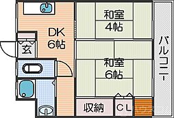 福田マンション 2DKの間取図画像
