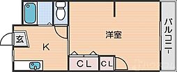 パレス帝塚山 1Kの間取図画像