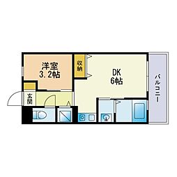 リード桜坂 1DKの間取図画像