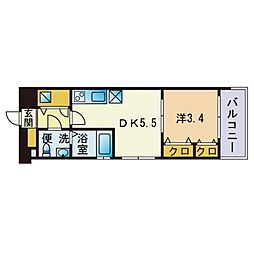 F.PARC西新 1DKの間取図画像