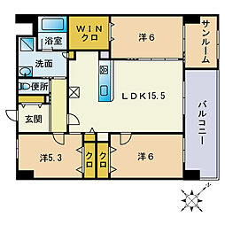 A-style六本松 3LDKの間取図画像