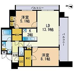 RJRプレシア六本松 2LDKの間取図画像