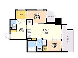 デュオフラッツ西新イースト 2LDKの間取図画像