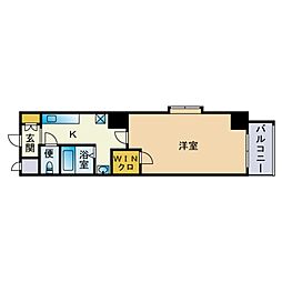 スカイヒルズ 2階1Kの間取り