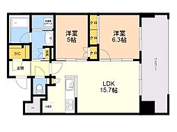 グランドメゾン大手門ザ・レジデンス 2LDKの間取図画像