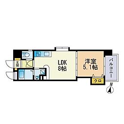 グランディール三和大名 1LDKの間取図画像