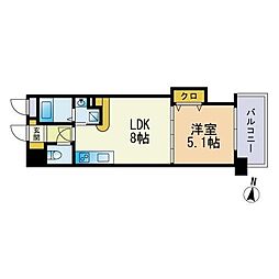 グランディール三和大名 1LDKの間取図画像