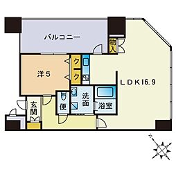 KDXレジデンス大濠ハーバービュータワー 1LDKの間取図画像