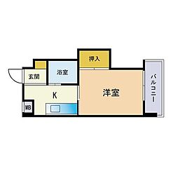 プレアール対馬小路 1Kの間取図画像