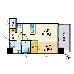 エンクレスト天神サイド 1LDKの間取図画像