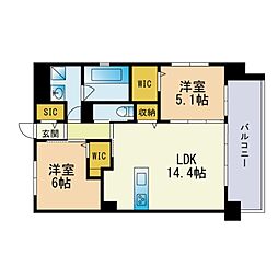 ヴァンヴェール大濠 2LDKの間取図画像