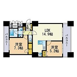 ウェルリバービュー天神 2LDKの間取図画像