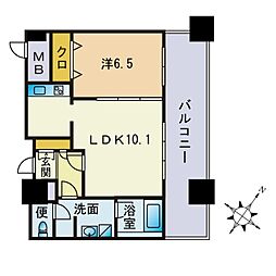 KDXレジデンス大濠ハーバービュータワー 1LDKの間取図画像