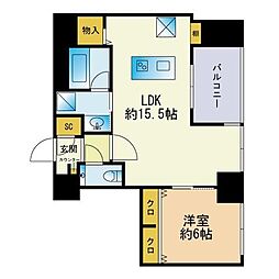 ロイヤルパークス大名 1LDKの間取図画像