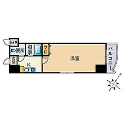 アリビオ天神東 1Kの間取図画像
