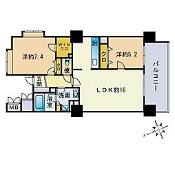 ウェルリバービュー天神 2LDKの間取図画像