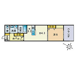 クローブ天神 1DKの間取図画像