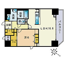 インシグニア渡辺通 1LDKの間取図画像