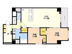 Kyokuyouモダンベース天神 2LDKの間取図画像
