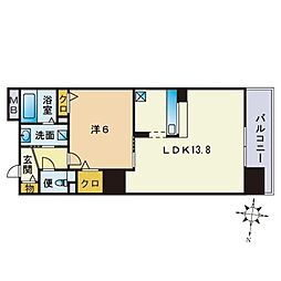 S-FORT警固タワー 1LDKの間取図画像