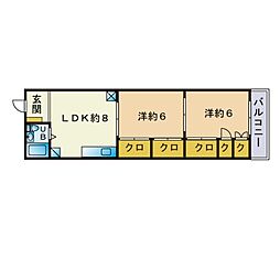 リバーサイドコーポ 2DKの間取図画像