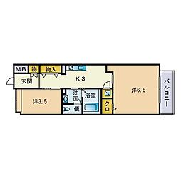 エスティメゾン薬院 2Kの間取図画像