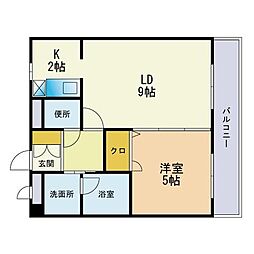エトランゼX天神 1LDKの間取図画像