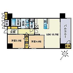 JP noie 天神南 2LDKの間取図画像