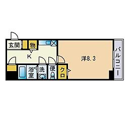 グランディ薬院1 1Kの間取図画像