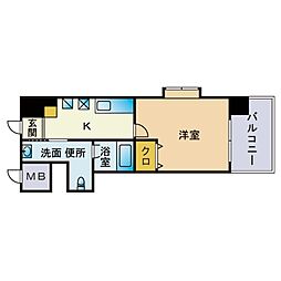 アソシアグロッツォ薬院サウスシーン 1Kの間取図画像