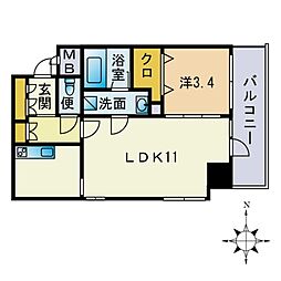 リフェスタ渡辺通 1LDKの間取図画像
