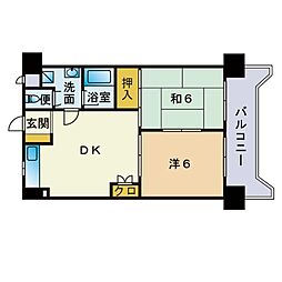 アイレックス南天神 2DKの間取図画像