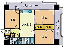朝日プラザ平尾2 3DKの間取図画像