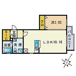 フォルモサ美野島 3階1LDKの間取り