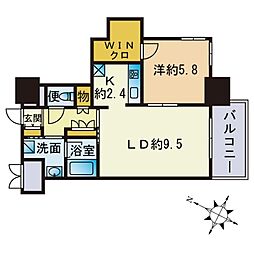 RJRプレシア博多楽水園 1LDKの間取図画像