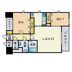 ブラン・スタイル博多 2LDKの間取図画像