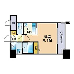 エンクレスト博多 1Kの間取図画像