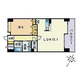 レジデンス博多 1LDKの間取図画像