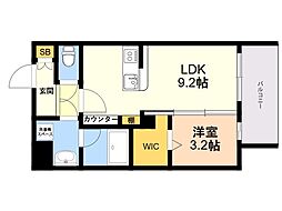 LIBTH博多住吉PREMIER 1LDKの間取図画像