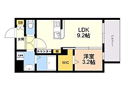 LIBTH博多住吉PREMIER 1LDKの間取図画像