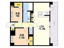 LIBTH博多住吉PREMIER 2LDKの間取図画像