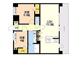 LIBTH博多住吉PREMIER 2LDKの間取図画像