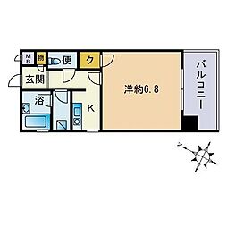 ピュアドームグランディー博多 1Kの間取図画像
