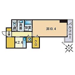 リバーフェイス博多 1Kの間取図画像