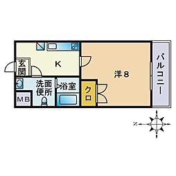 ドリーム川端壱番館 1Kの間取図画像